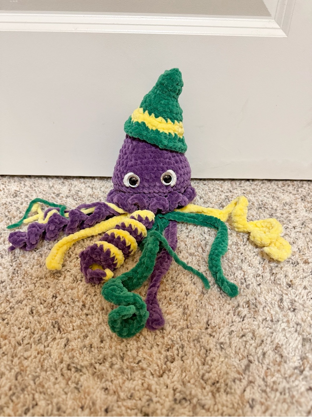 Crocheted jellyfish witch, plush toy with hat Halloween